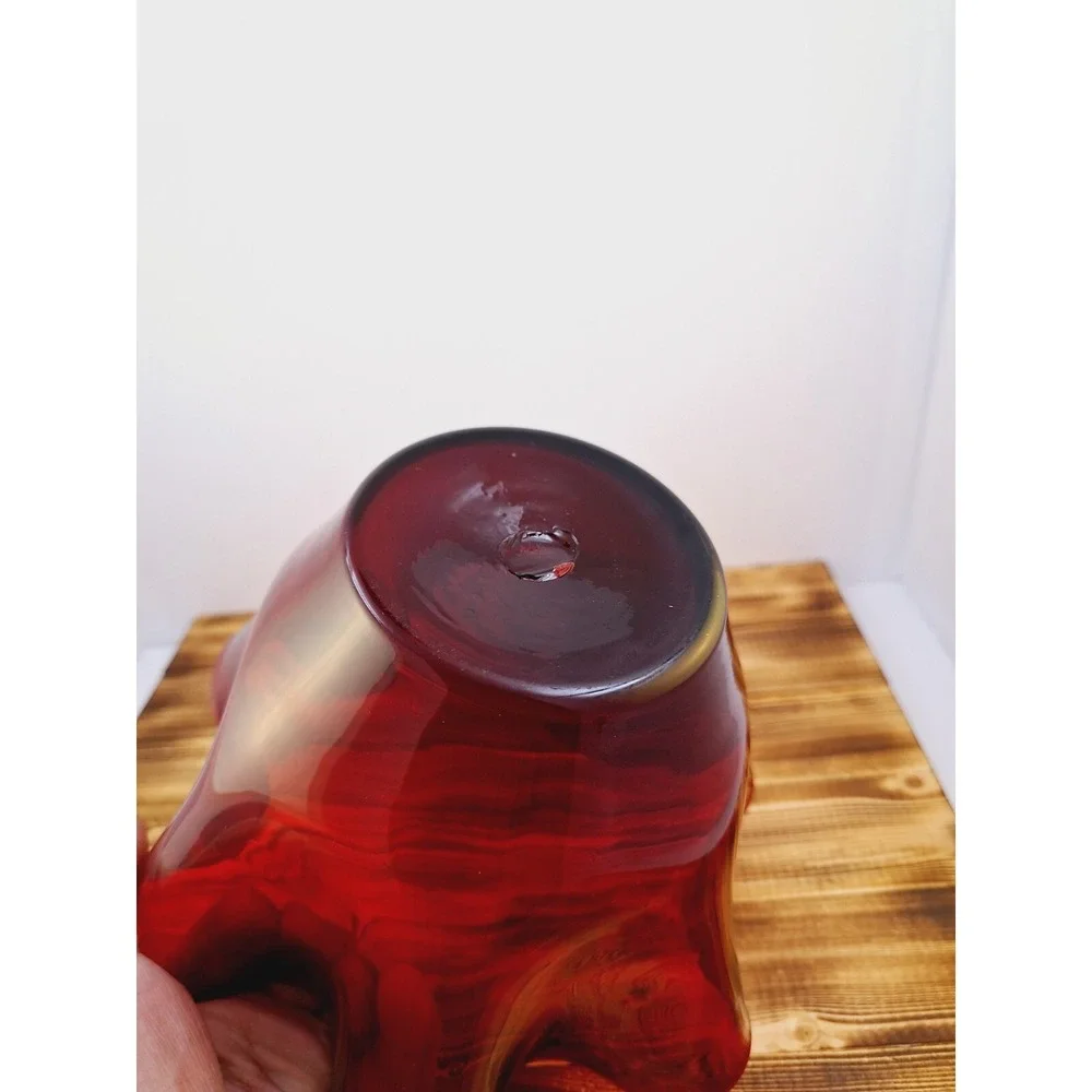 Vintage Ruby Red Footed Ruffled Glass Candy - Fruit Dish‎ 5.5